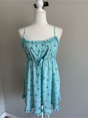 delicates Aqua Floral Spaghetti-Strap Chemise